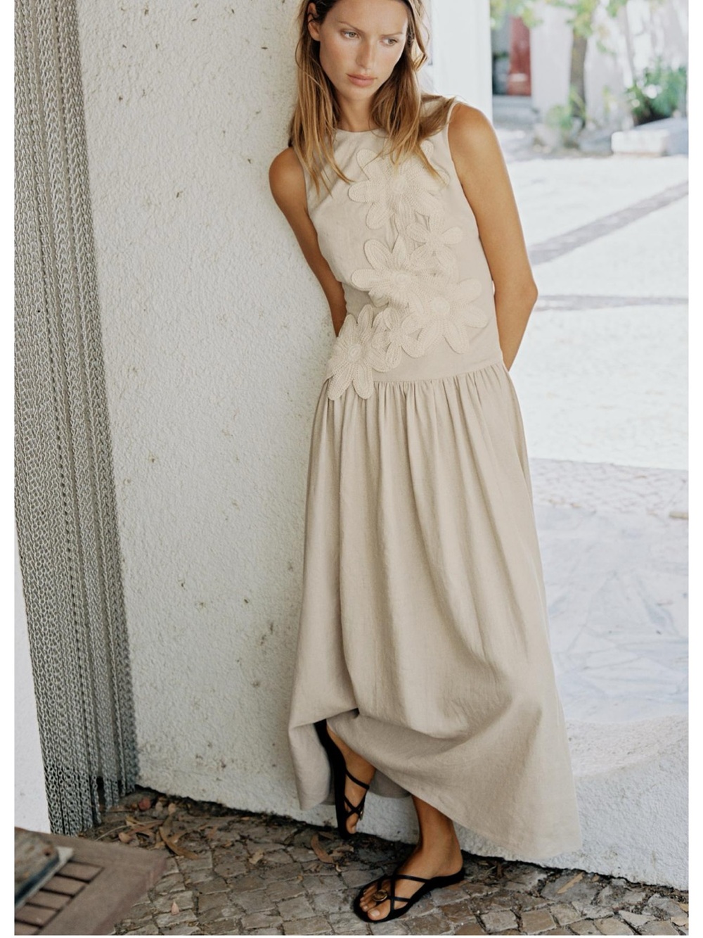 Zara linen combination midi dress